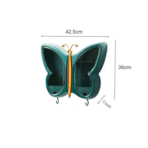 2x Green Butterfly Shape Wall-Mounted Makeup Organiser Dustproof Waterproof Bathroom Storage Box - Image 6