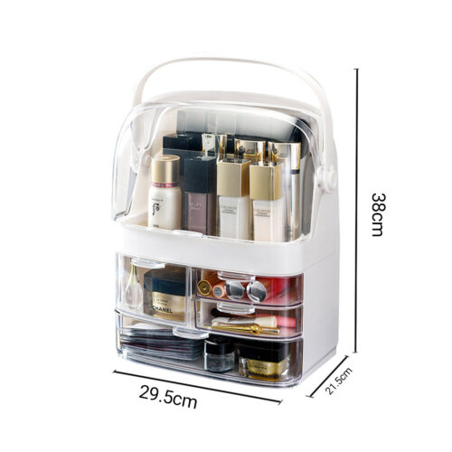 2x 3 Tier White Countertop Makeup Cosmetic Storage Organiser Holder Jewelry Storage Box with Handle - Image 2