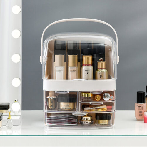2x 3 Tier White Countertop Makeup Cosmetic Storage Organiser Holder Jewelry Storage Box with Handle - Image 3