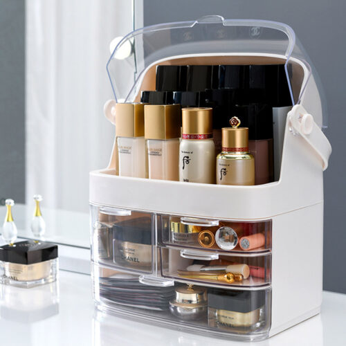 2x 3 Tier White Countertop Makeup Cosmetic Storage Organiser Holder Jewelry Storage Box with Handle - Image 5