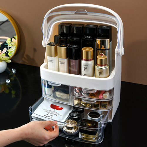2x 3 Tier White Countertop Makeup Cosmetic Storage Organiser Holder Jewelry Storage Box with Handle - Image 6