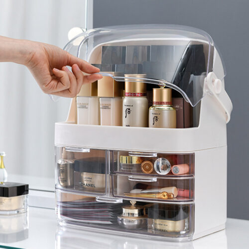 2x 3 Tier White Countertop Makeup Cosmetic Storage Organiser Holder Jewelry Storage Box with Handle - Image 10