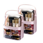 2x 3 Tier Pink Countertop Makeup Cosmetic Storage Organiser Holder Jewelry Storage Box with Handle