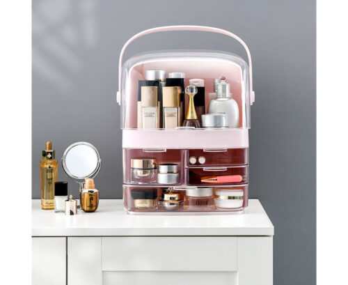 2x 3 Tier Pink Countertop Makeup Cosmetic Storage Organiser Holder Jewelry Storage Box with Handle - Image 3