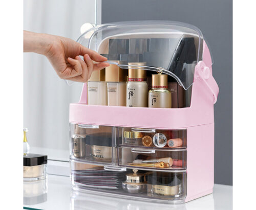 2x 3 Tier Pink Countertop Makeup Cosmetic Storage Organiser Holder Jewelry Storage Box with Handle - Image 5