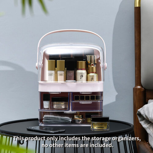 2x 3 Tier Pink Countertop Makeup Cosmetic Storage Organiser Holder Jewelry Storage Box with Handle - Image 7