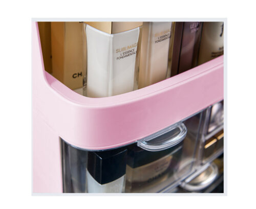 2x 3 Tier Pink Countertop Makeup Cosmetic Storage Organiser Holder Jewelry Storage Box with Handle - Image 9