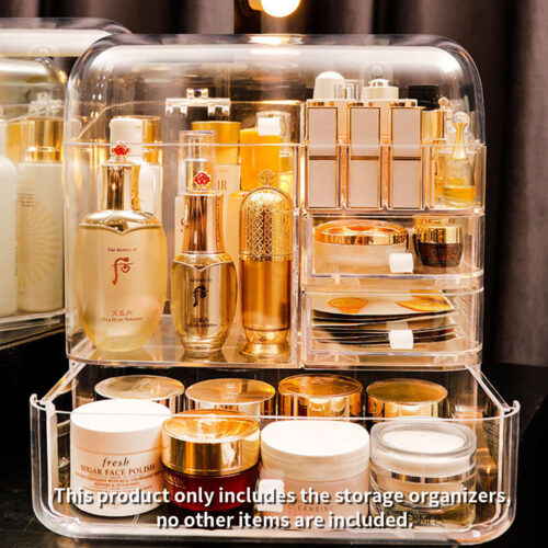 2x Transparent Cosmetic Storage Box Clear Makeup Holder with Lid Drawers Waterproof Dustproof Organiser - Image 2