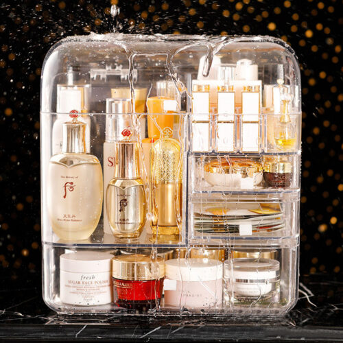 2x Transparent Cosmetic Storage Box Clear Makeup Holder with Lid Drawers Waterproof Dustproof Organiser - Image 3