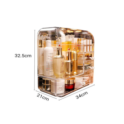 2x Transparent Cosmetic Storage Box Clear Makeup Holder with Lid Drawers Waterproof Dustproof Organiser - Image 4