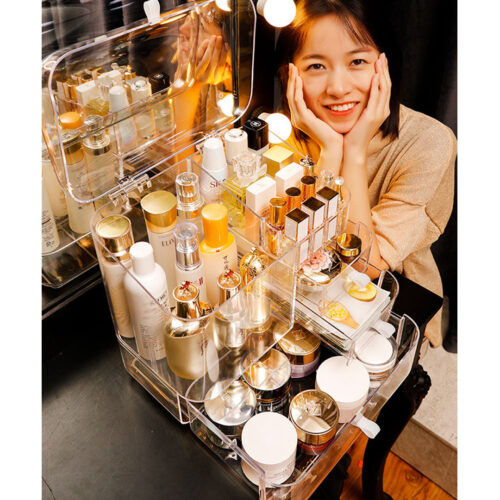 2x Transparent Cosmetic Storage Box Clear Makeup Holder with Lid Drawers Waterproof Dustproof Organiser - Image 5