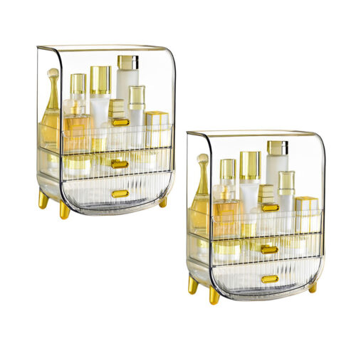 2x 3 Tier Transparent Countertop Cosmetic Storage Makeup Perfume Display Stand Shelf Drawer Organiser