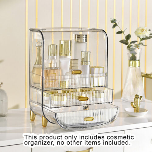 2x 3 Tier Transparent Countertop Cosmetic Storage Makeup Perfume Display Stand Shelf Drawer Organiser - Image 2