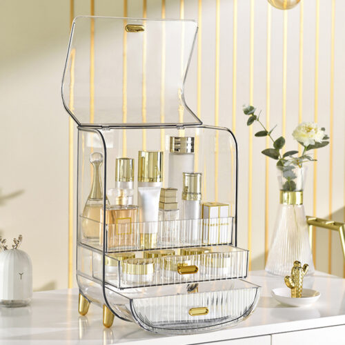 2x 3 Tier Transparent Countertop Cosmetic Storage Makeup Perfume Display Stand Shelf Drawer Organiser - Image 5