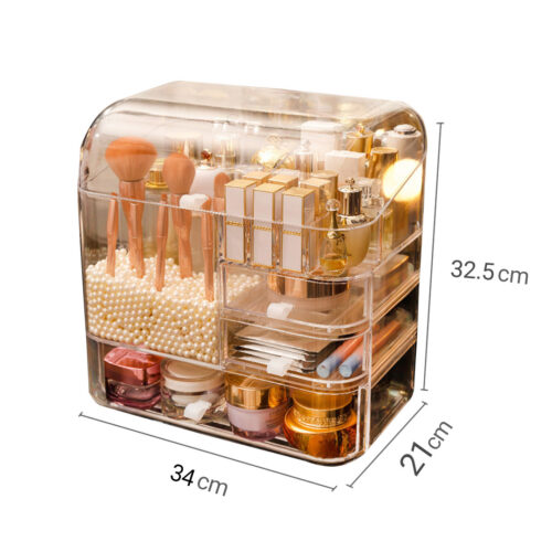 2x Transparent Cosmetic Storage Box Clear Makeup Holder with Lid Drawers Waterproof Dustproof Organiser with Pearls - Image 4
