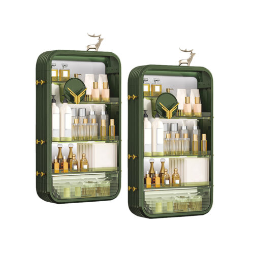 2x Green Multi Tier Cosmetic Storage Rack Bathroom Vanity Tray Display Stand Organiser