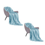 2x Sky Blue Acrylic Knitted Throw Blanket Solid Fringed Warm Woven Couch Bed Sofa Decor