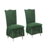 2x Dark Green Chair Cover Seat Protector with Ruffle Skirt Stretch Slipcover Wedding Party Decor