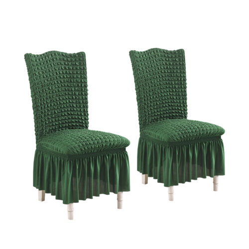 2x Dark Green Chair Cover Seat Protector with Ruffle Skirt Stretch Slipcover Wedding Party Decor