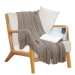 Coffee Diamond Pattern Knitted Throw Blanket Warm Woven Couch Bed Sofa Decor with Tassels