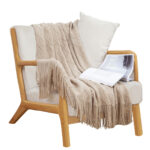 Beige Diamond Pattern Knitted Throw Blanket Warm Woven Couch Bed Sofa Decor with Tassels