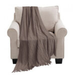Coffee Textured Knitted Throw Blanket Warm Woven Couch Bed Sofa Decor with Tassels