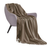 Coffee Acrylic Knitted Throw Blanket Solid Fringed Warm Woven Couch Bed Sofa Decor
