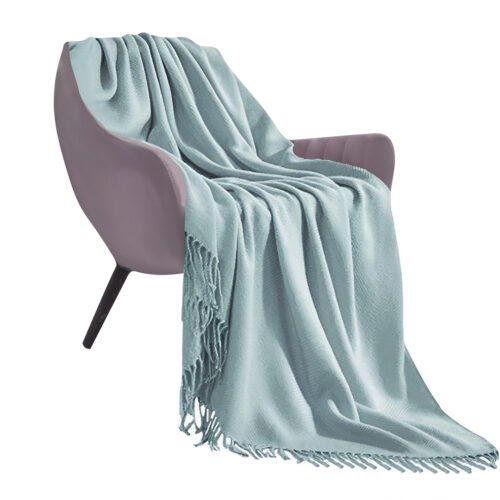 Grey Acrylic Knitted Throw Blanket Solid Fringed Warm Woven Couch Bed Sofa Decor