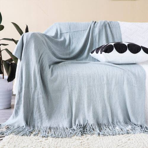 Grey Acrylic Knitted Throw Blanket Solid Fringed Warm Woven Couch Bed Sofa Decor - Image 2