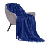 Royal Blue Acrylic Knitted Throw Blanket Solid Fringed Warm Woven Couch Bed Sofa Decor