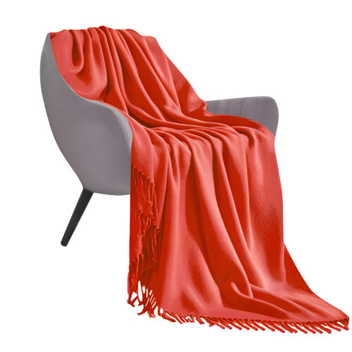 Orange Acrylic Knitted Throw Blanket Solid Fringed Warm Woven Couch Bed Sofa Decor