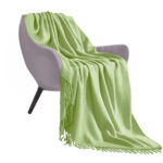 Green Acrylic Knitted Throw Blanket Solid Fringed Warm Woven Couch Bed Sofa Decor