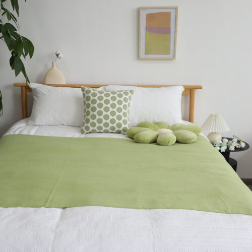 Green Acrylic Knitted Throw Blanket Solid Fringed Warm Woven Couch Bed Sofa Decor - Image 2