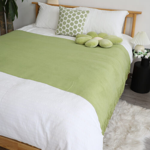 Green Acrylic Knitted Throw Blanket Solid Fringed Warm Woven Couch Bed Sofa Decor - Image 3