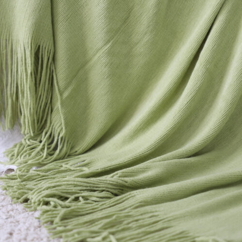 Green Acrylic Knitted Throw Blanket Solid Fringed Warm Woven Couch Bed Sofa Decor - Image 5