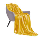 Yellow Acrylic Knitted Throw Blanket Solid Fringed Warm Woven Couch Bed Sofa Decor