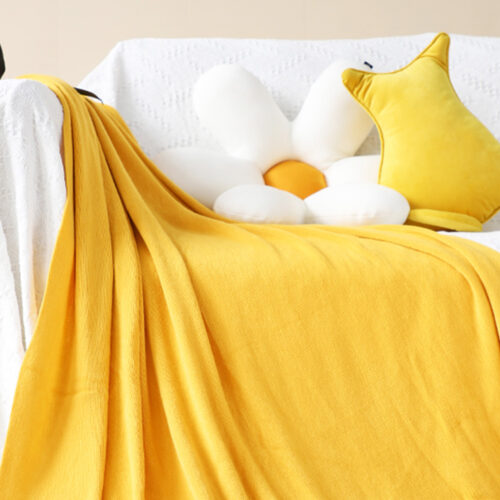 Yellow Acrylic Knitted Throw Blanket Solid Fringed Warm Woven Couch Bed Sofa Decor - Image 7