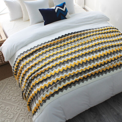 170cm Yellow Zigzag Striped Throw Blanket Acrylic Wave Knitted Fringed Woven Cover Couch Bed Sofa Decor - Image 2