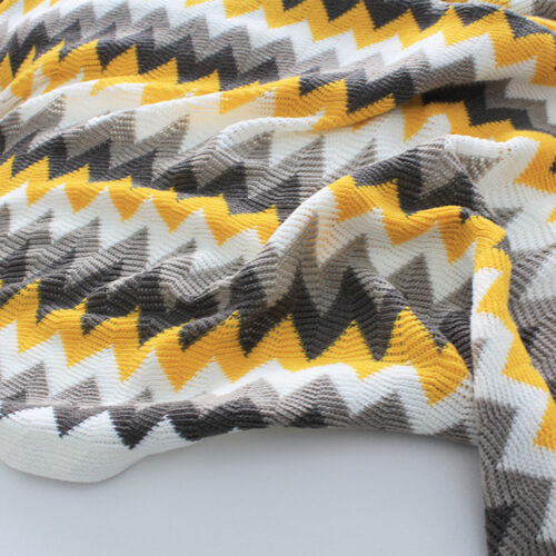 170cm Yellow Zigzag Striped Throw Blanket Acrylic Wave Knitted Fringed Woven Cover Couch Bed Sofa Decor - Image 6