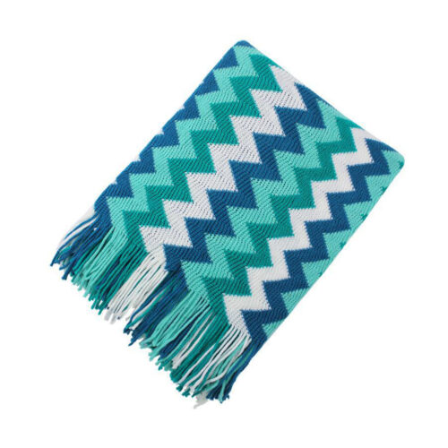 170cm Blue Zigzag Striped Throw Blanket Acrylic Wave Knitted Fringed Woven Cover Couch Bed Sofa Decor - Image 6