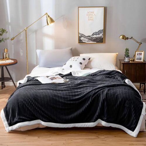 Black Throw Blanket Warm Cozy Double Sided Thick Flannel Fleece Bed Sofa Comforter - Image 2
