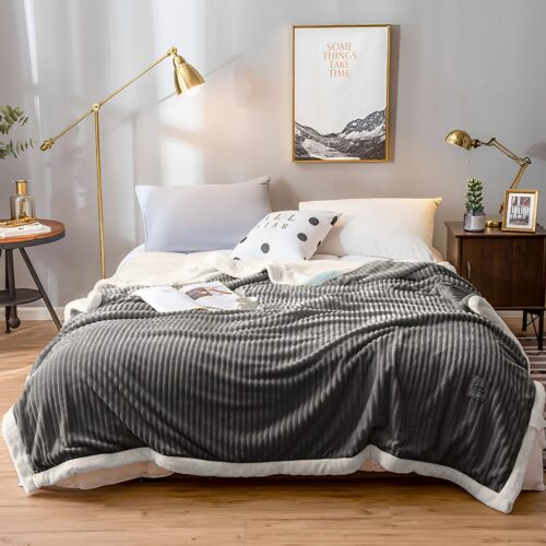 Grey Throw Blanket Warm Cozy Double Sided Thick Flannel Fleece Bed Sofa Comforter - Image 2