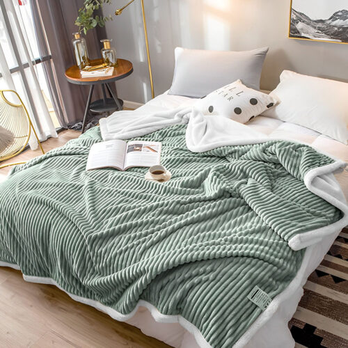 Light Green Throw Blanket Warm Cozy Double Sided Thick Flannel Fleece Bed Sofa Comforter - Image 2
