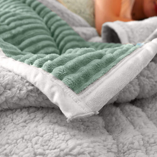 Light Green Throw Blanket Warm Cozy Double Sided Thick Flannel Fleece Bed Sofa Comforter - Image 6