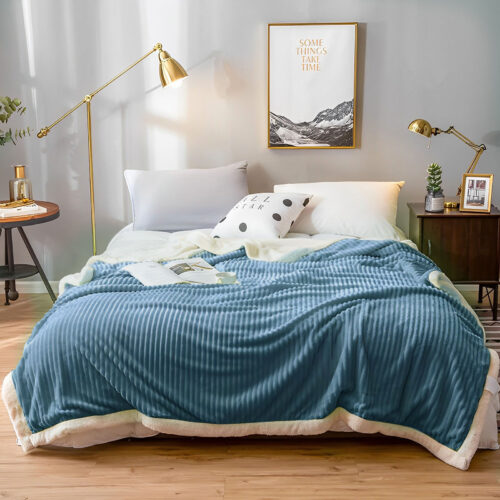 Blue Throw Blanket Warm Cozy Double Sided Thick Flannel Fleece Bed Sofa Comforter - Image 3