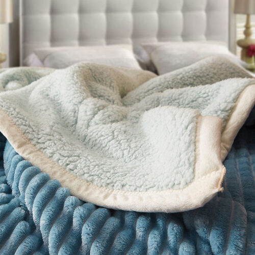 Blue Throw Blanket Warm Cozy Double Sided Thick Flannel Fleece Bed Sofa Comforter - Image 4