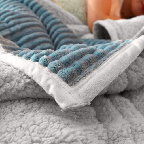 Blue Throw Blanket Warm Cozy Double Sided Thick Flannel Fleece Bed Sofa Comforter - Image 5