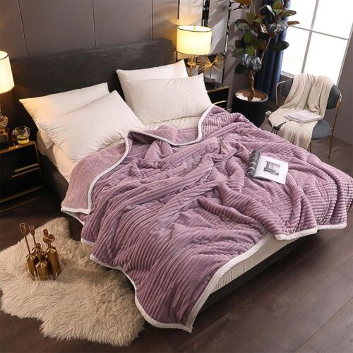 Throw Blanket Warm Cozy Double Sided Thick Flannel Fleece Bed Sofa Comforter Purple - Image 2