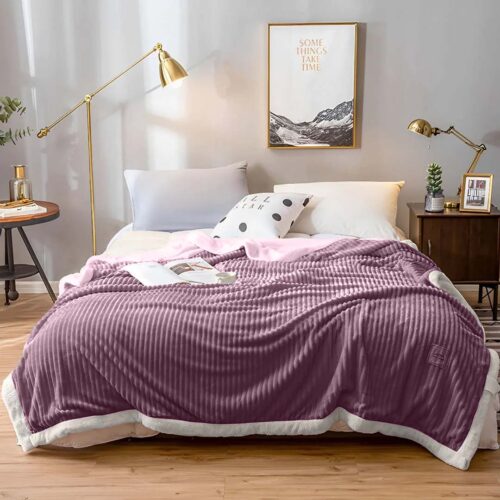 Throw Blanket Warm Cozy Double Sided Thick Flannel Fleece Bed Sofa Comforter Purple - Image 4