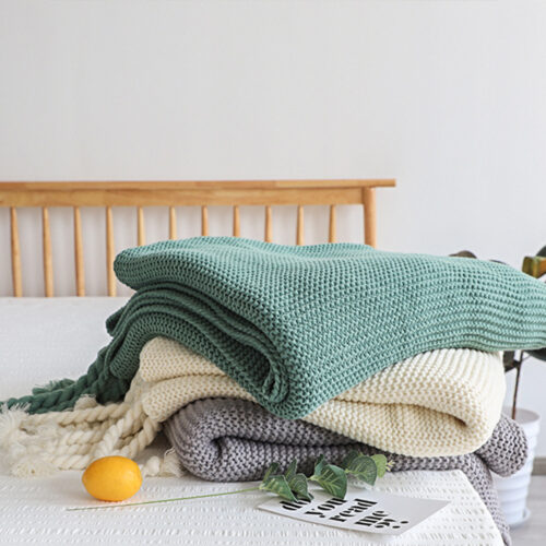 Green Tassel Fringe Knitting Blanket Warm Woven Couch Bed Sofa Decor - Image 8